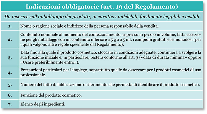 cosmetici indicazioni obbligatorie